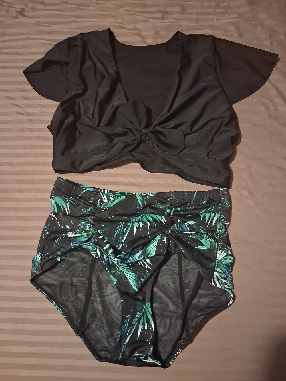 torrid Black High-Waist Swim Shorts with Green Tropical Print